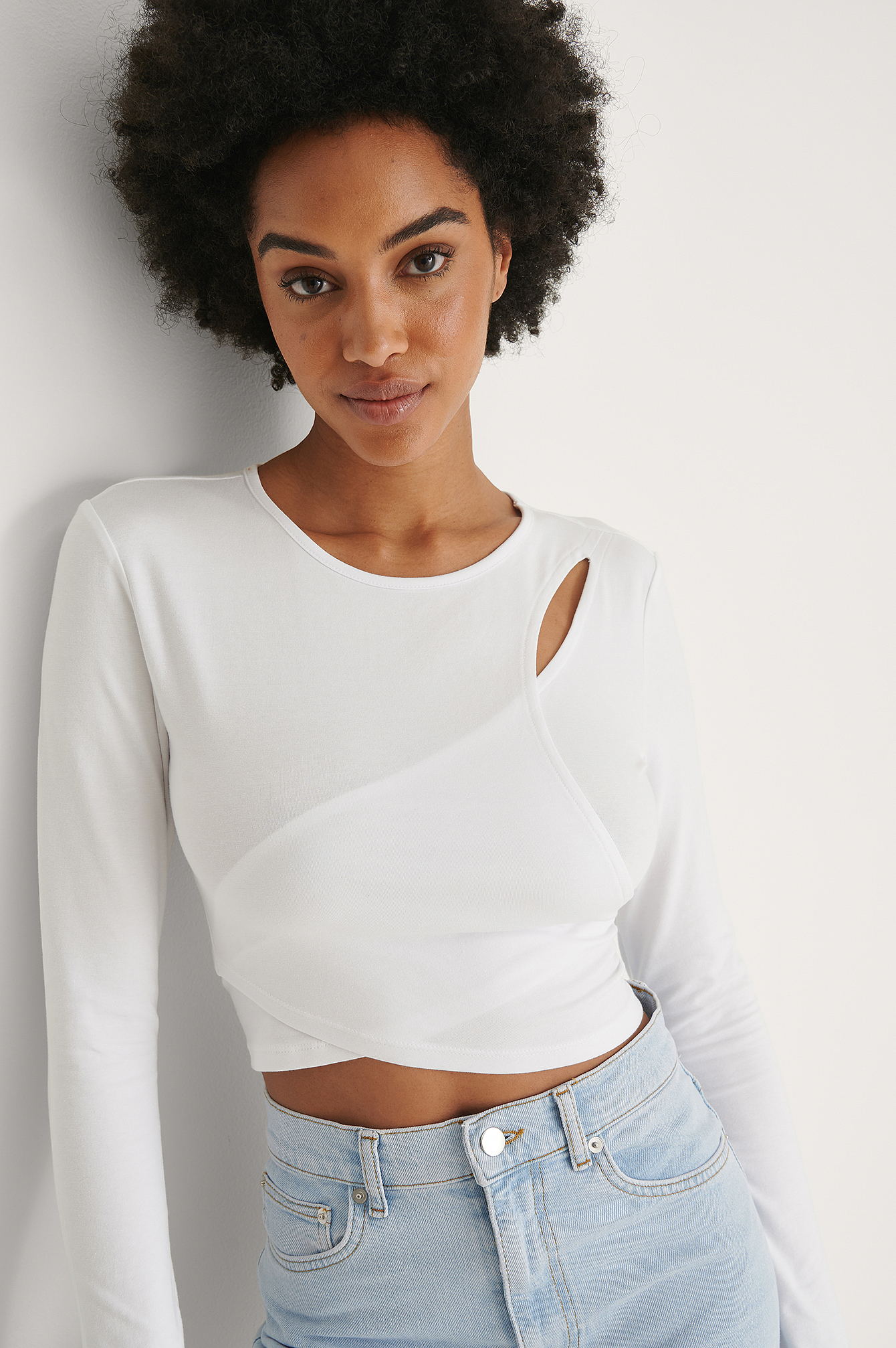 Organic Cotton Cut Out Tie Detail Top Black | NA-KD