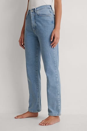 Light Blue Rechte jeans met hoge taille