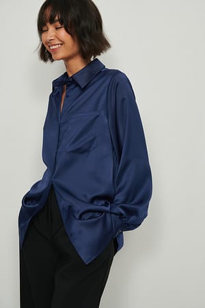 Oversize Satin Shirt Blue | NA-KD