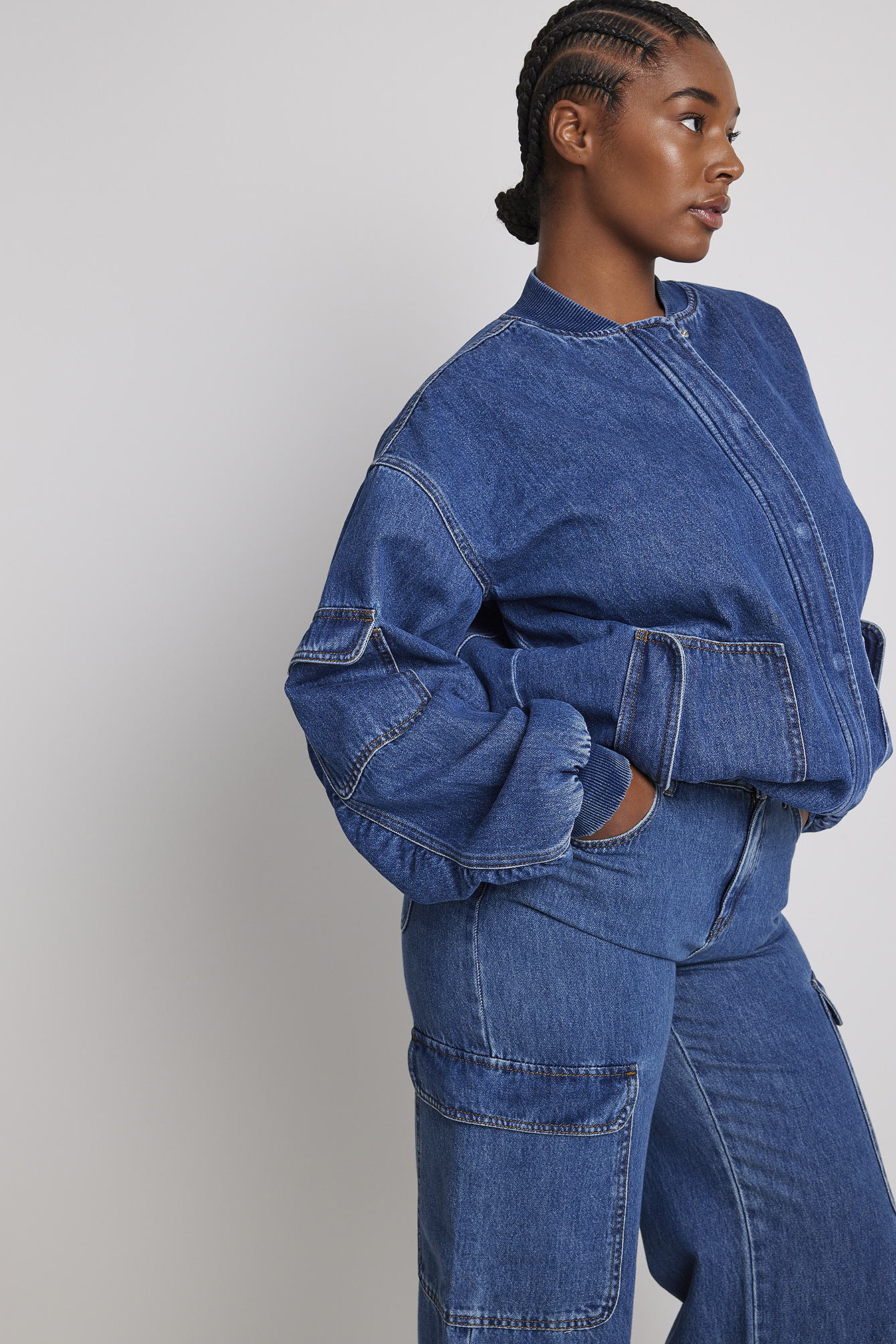 Oversized denim bomber store jacket