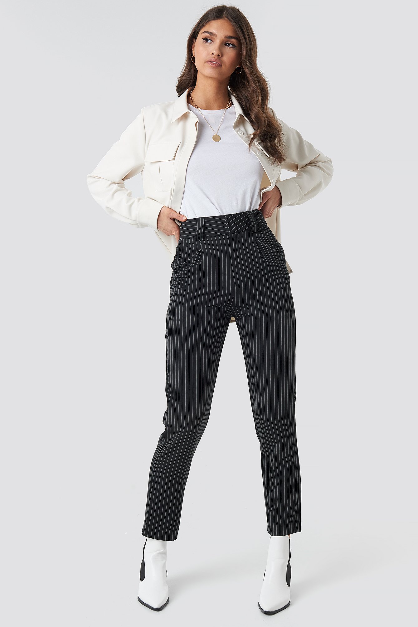 Pinstripe cigarette clearance pants