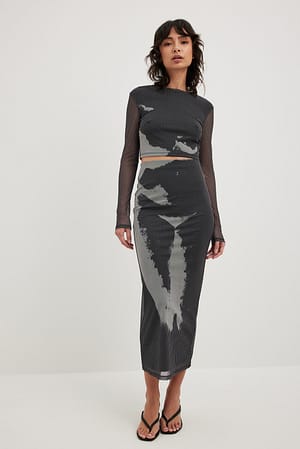 Abstract Print Dopasowana spódnica z siateczki z nadrukiem