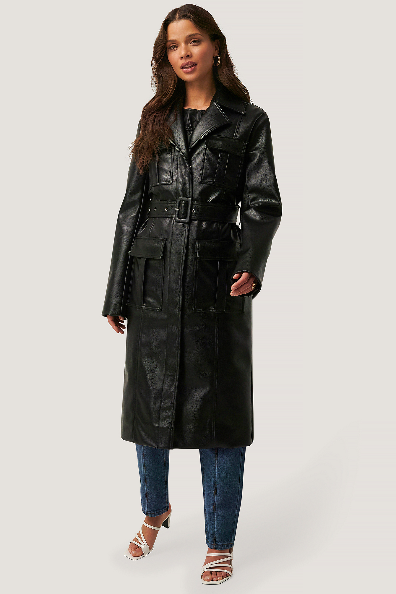 Manteau En Faux Cuir Noir NA KD