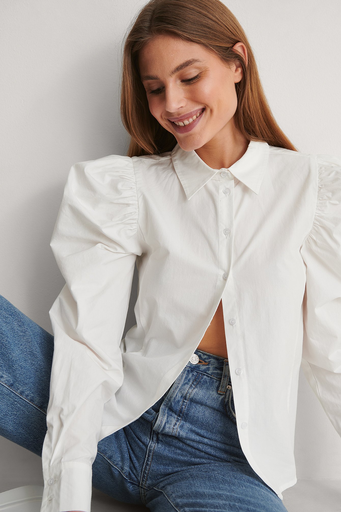 Puff Sleeve Cotton Shirt White | NA-KD