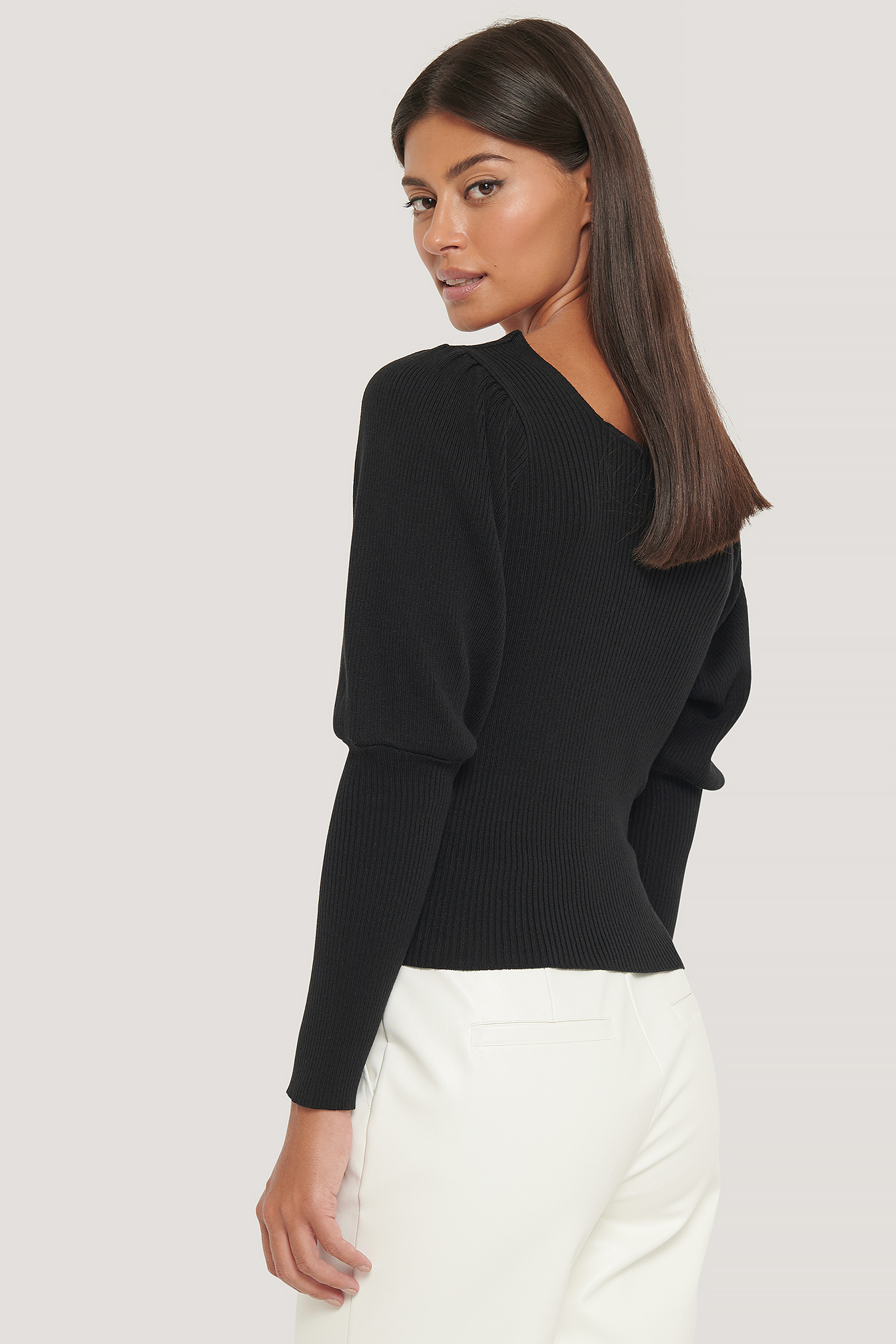 Puff Sleeve Knitted Top Black | NA-KD