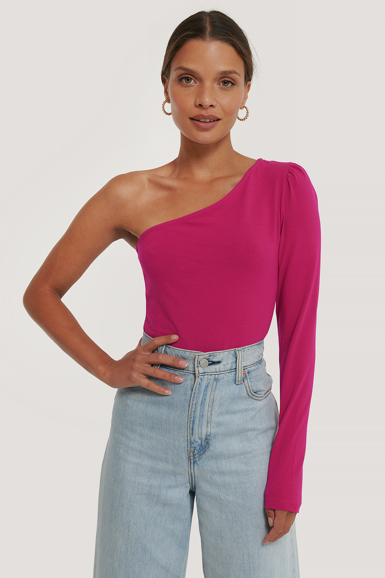 One shoulder best sale top pink