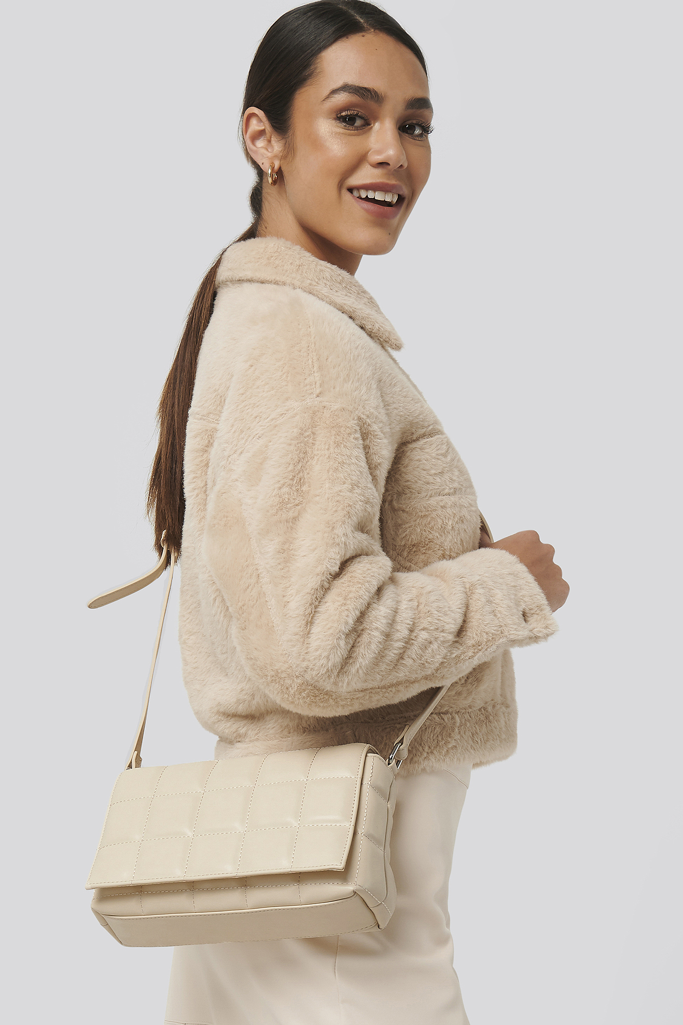 Beige quilted crossbody discount bag