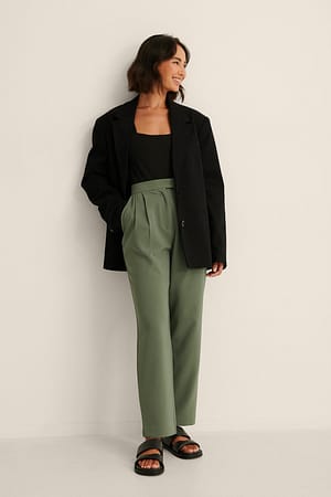 Dark Green Ausgestellte Hose mit elastischer Taille