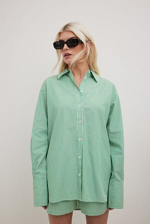 Green Stripe Lässiges Baumwollhemd