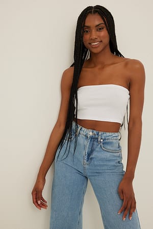 Ribbed Cropped Top White | NA-KD