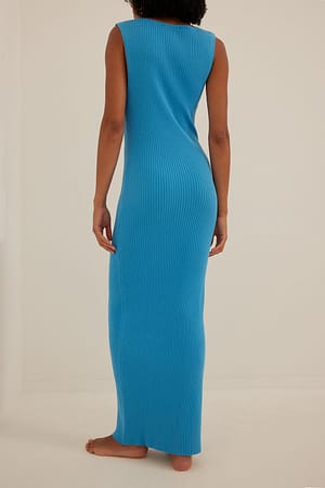 Ribbed Fine Knitted Maxi Dress Blue | NA-KD
