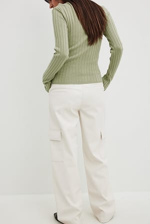 Ribbed High Neck Knitted Sweater Green | NA-KD