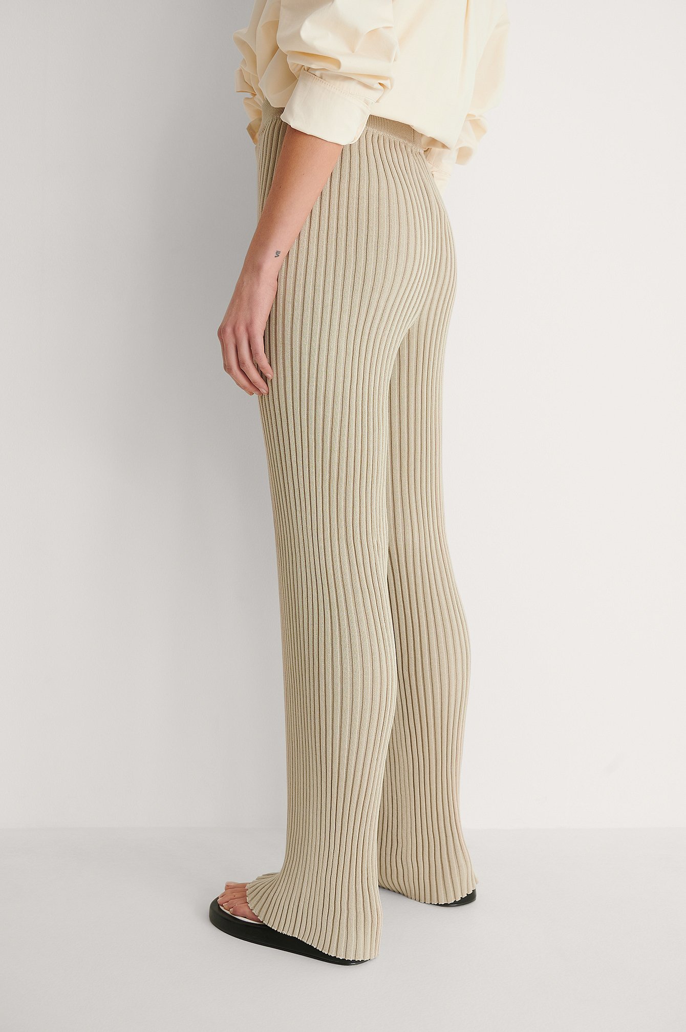 Ribbed Knitted Pants Beige | NA-KD