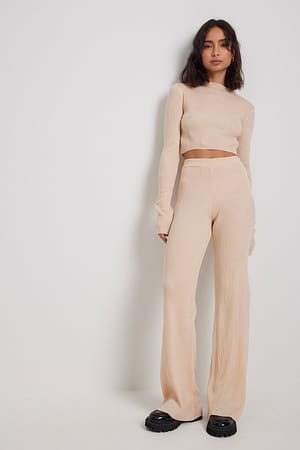Stone Ribbed Jersey High Waist Flared Trousers