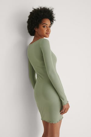 Round Neck Rib Mini Dress Green | NA-KD