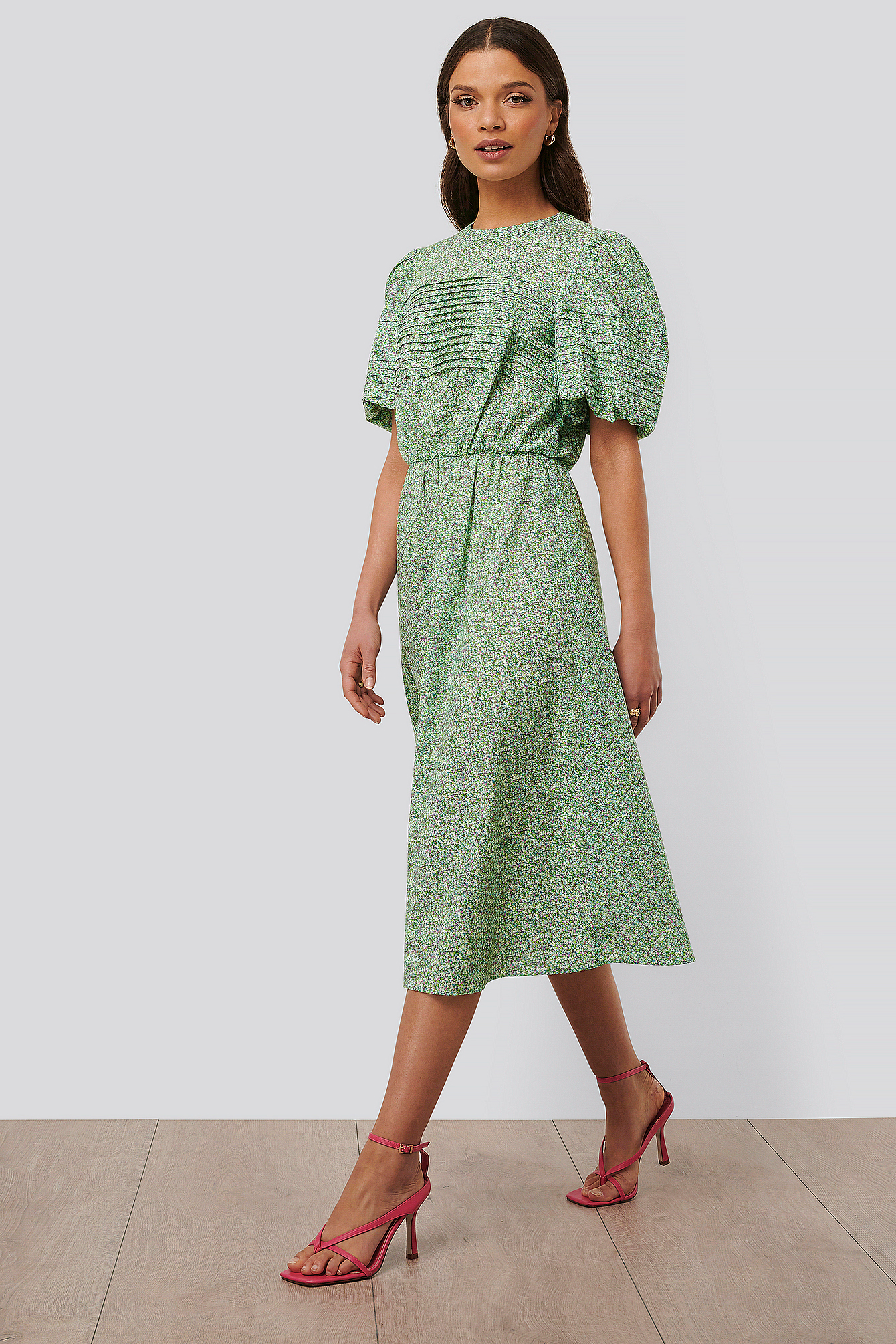 green midi dress with sleeves