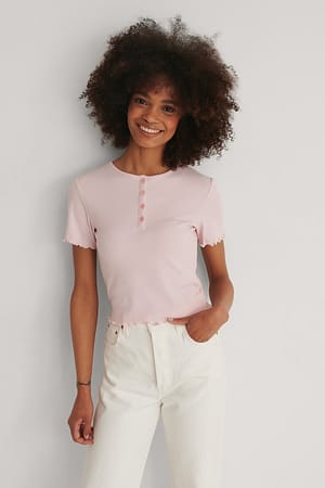 Light Pink Short Sleeve Babylock Buttoned Top
