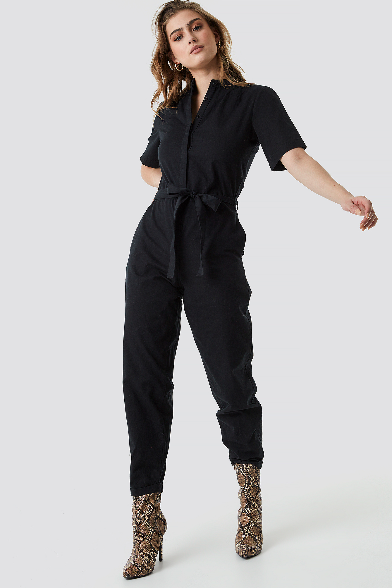 button up black jumpsuit