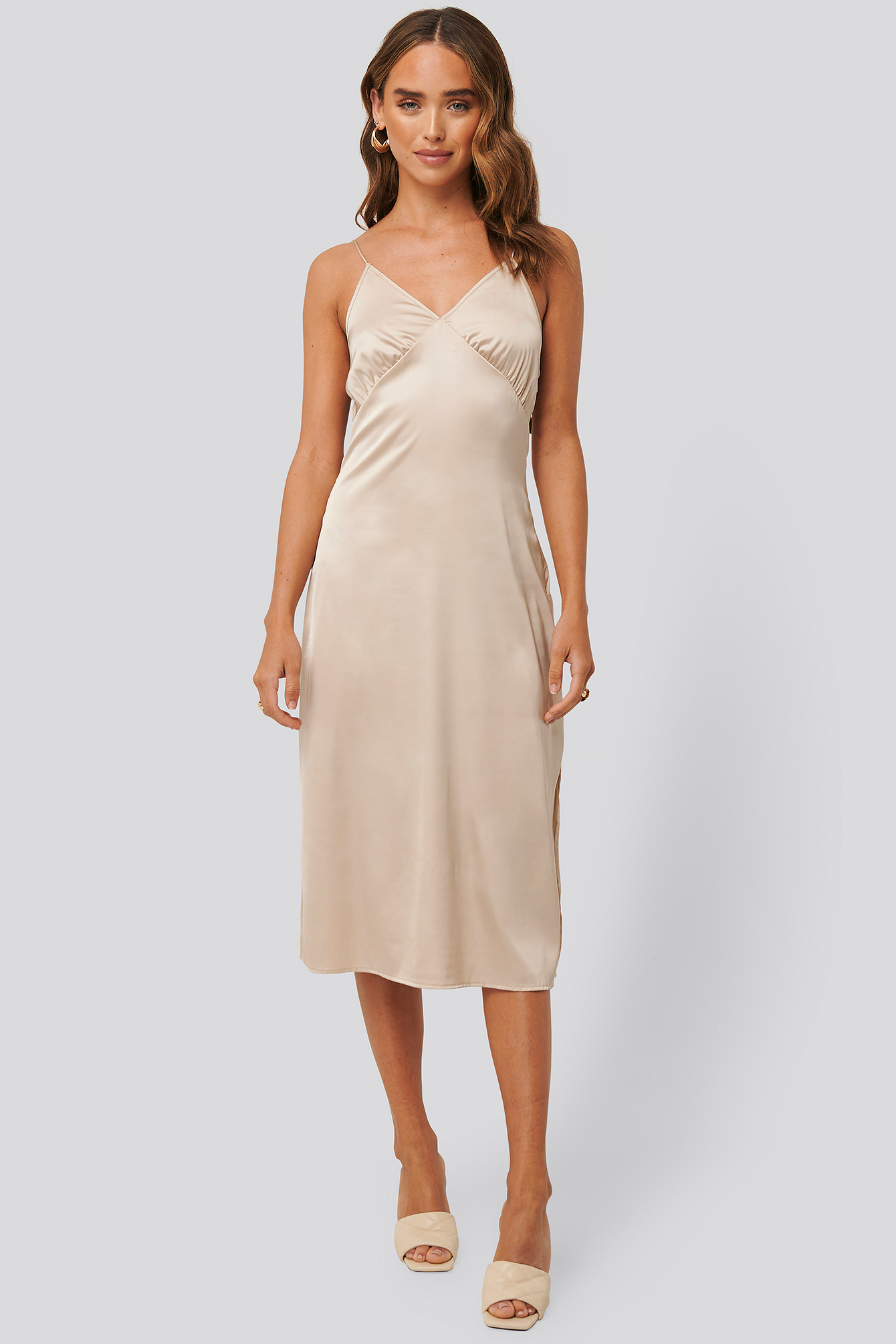 Beige satin 2025 slip dress