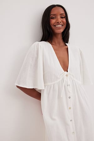 professioneel premier Onderzoek Maxi-jurk van zacht katoen met gestrikte taille Wit | NA-KD