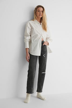 Grey Versleten jeans met hoge taille