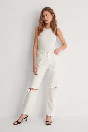 White Raka jeans med hög midja och slitningar