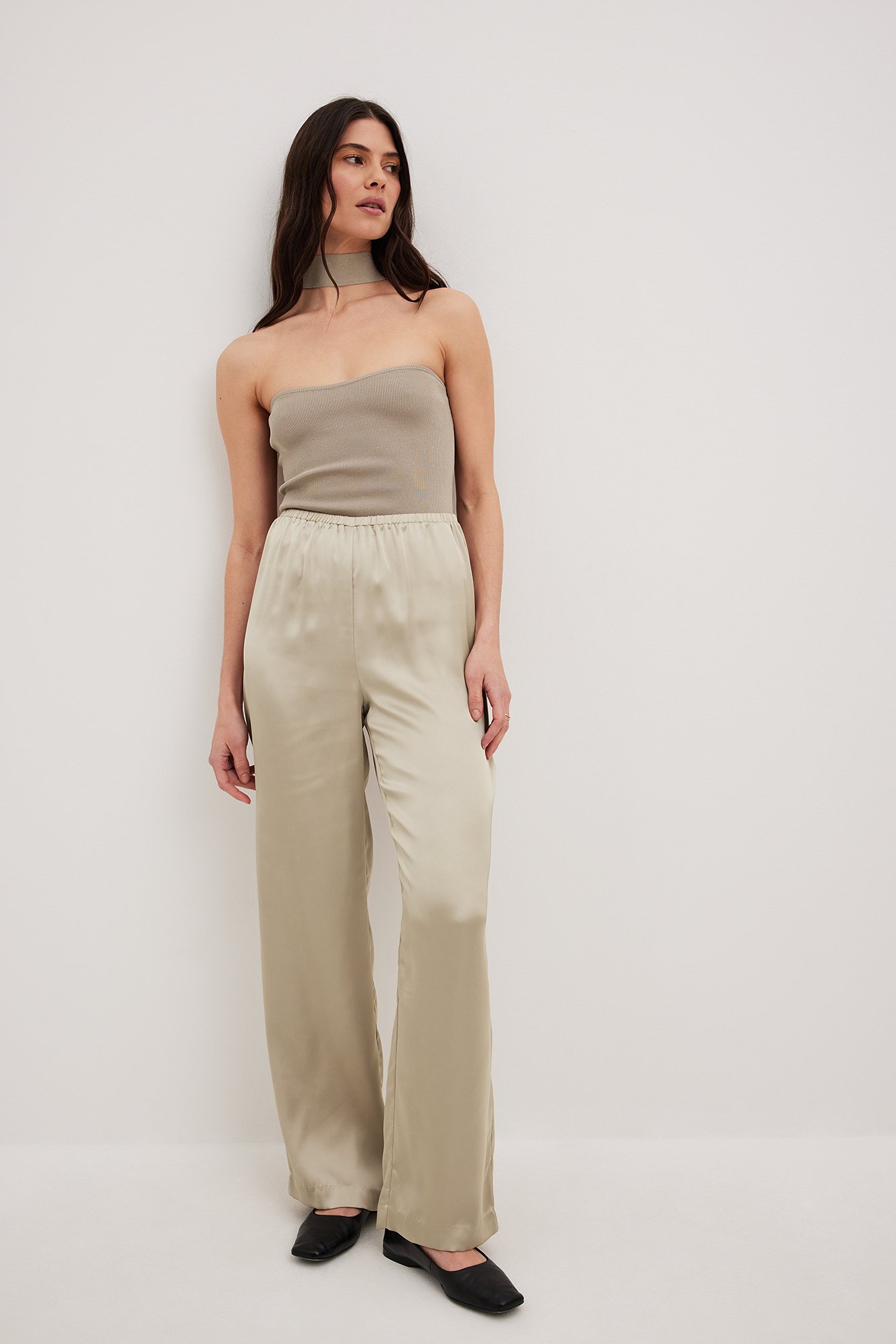 Gold Satin Wide Leg Trouser | Trousers | PrettyLittleThing