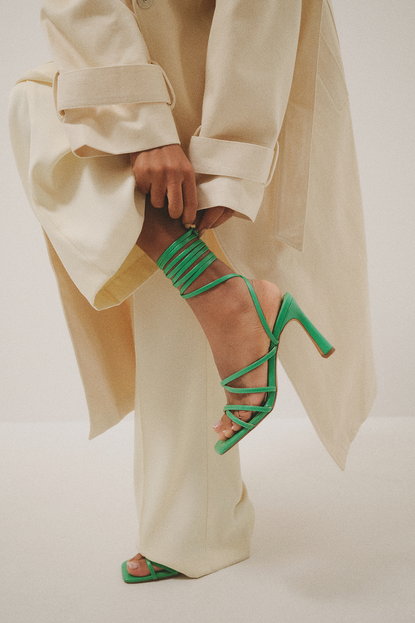 Annie Ankle Strappy Heeled Sandals in Green | ikrush
