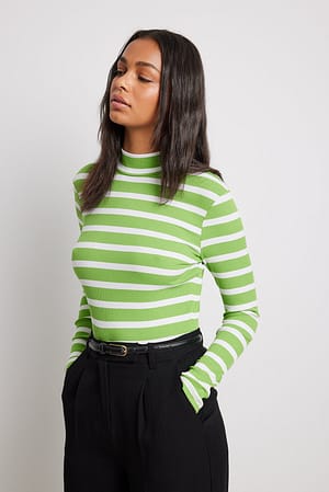 Neon Green Turtle Neck Sweater & Black Leggings with white side