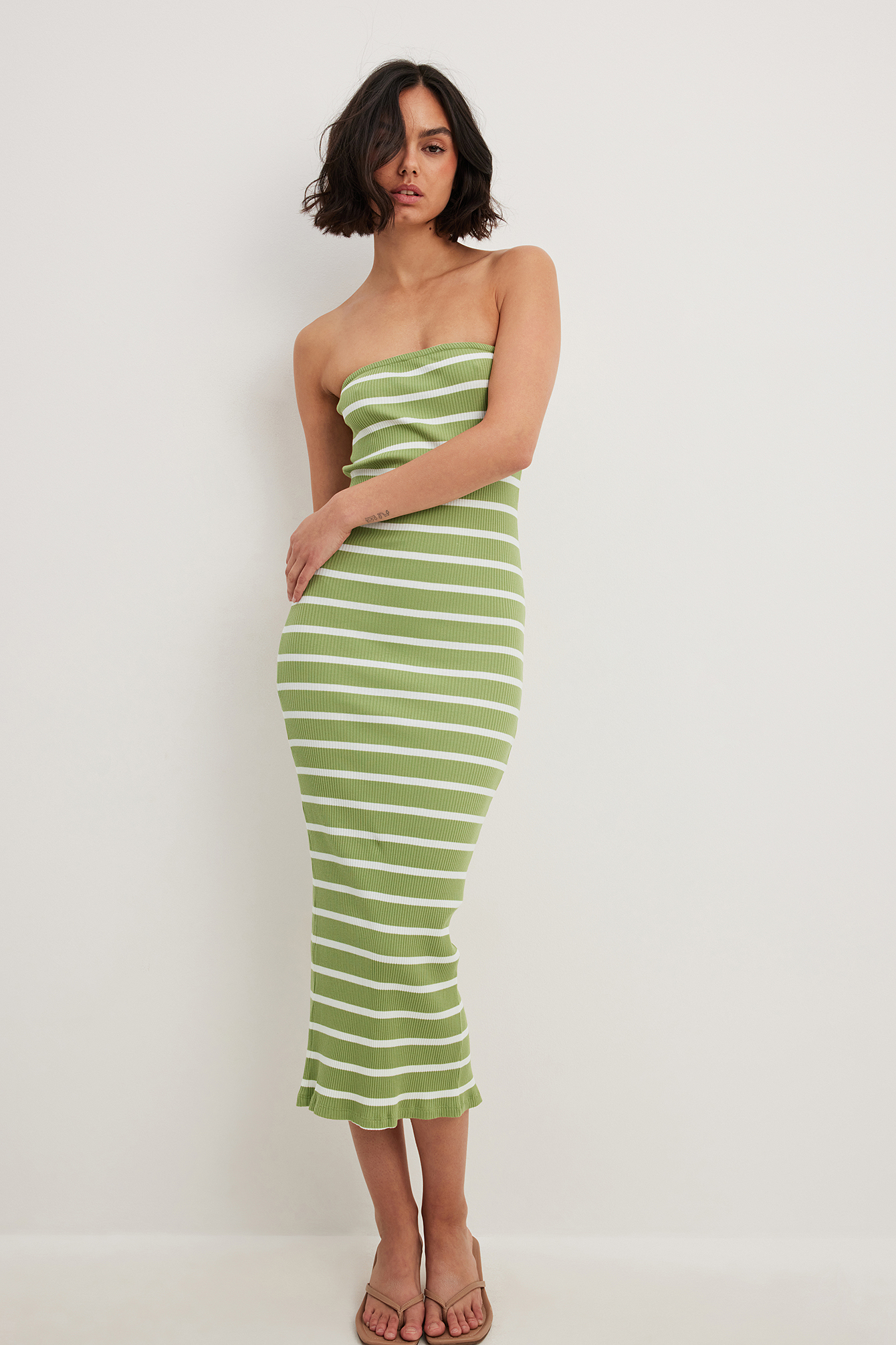 Olive green sale striped dress