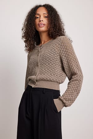 Structure Knitted Cardigan Brown | NA-KD