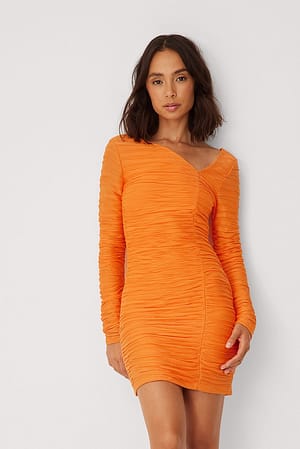 Orange Strukturerad miniklänning