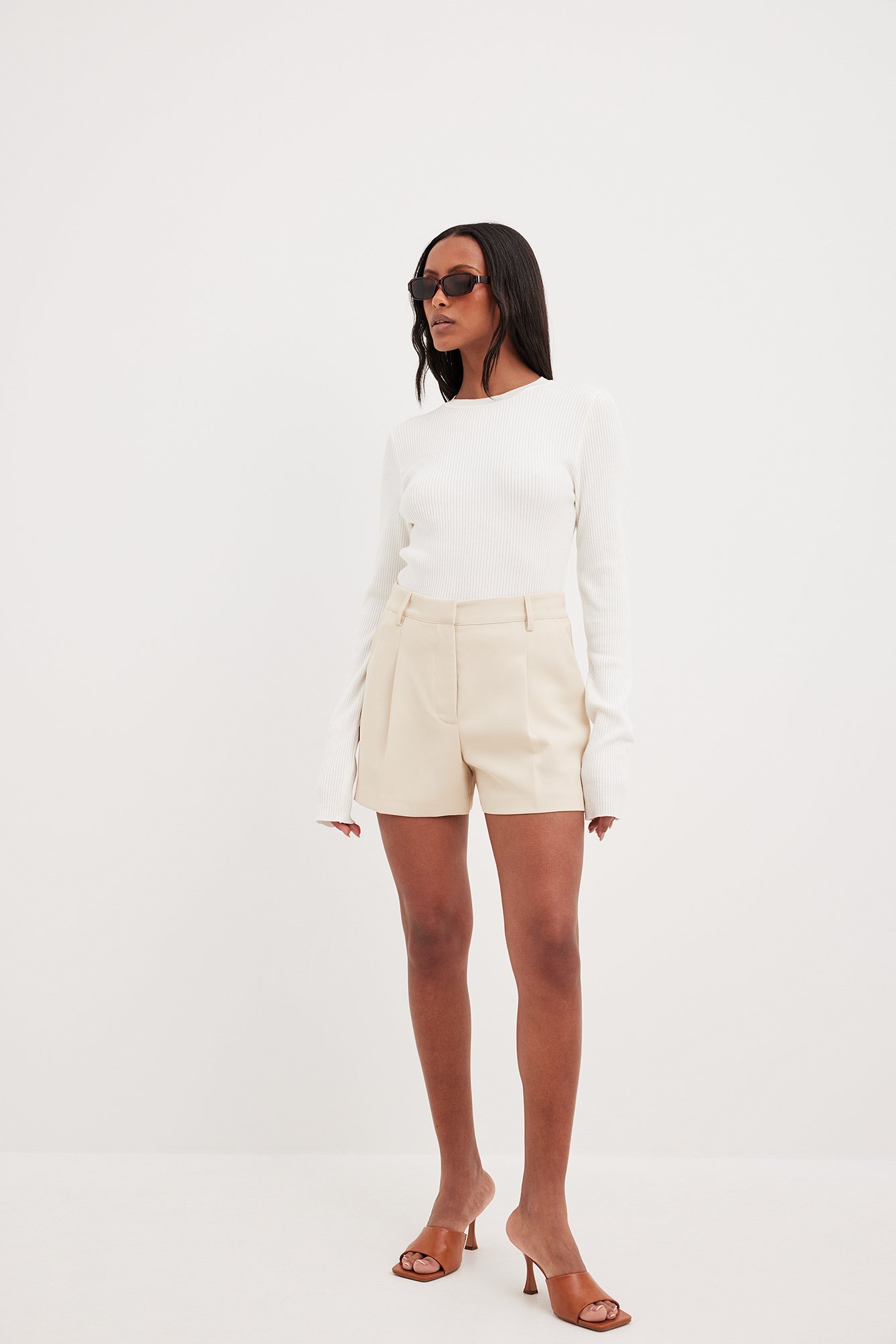 High waisted 2025 shorts beige