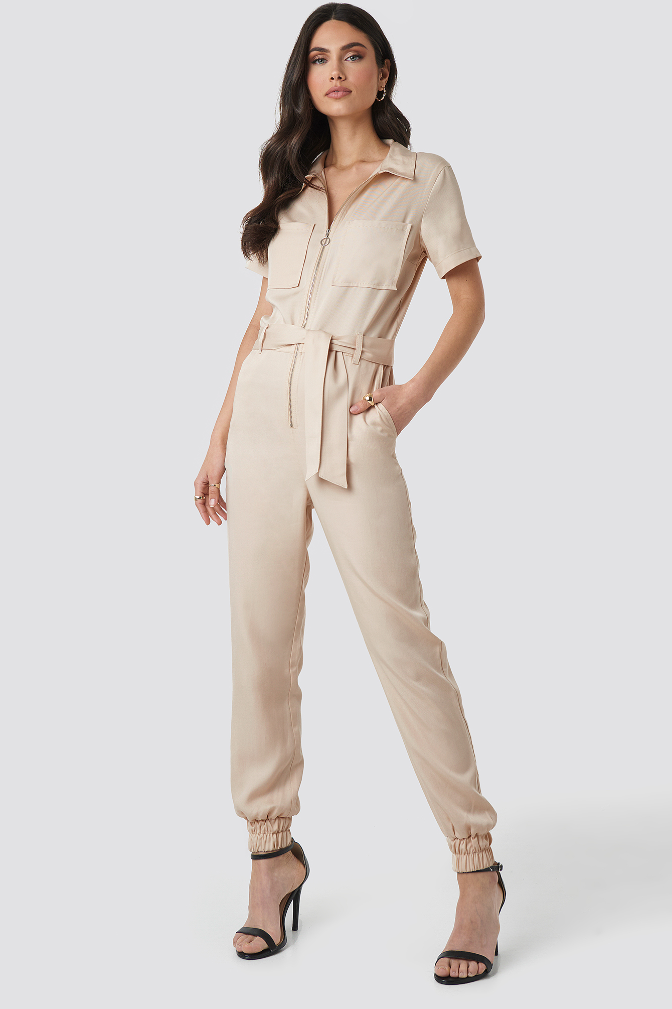 beige cargo playsuit