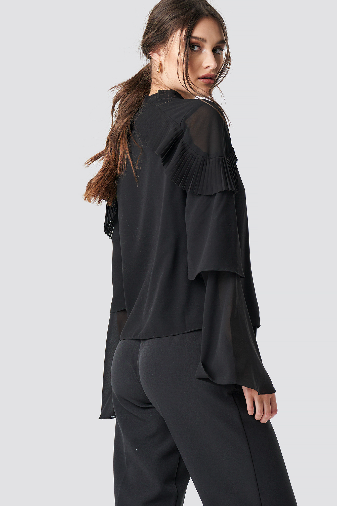 Tie Neck Layered Sleeve Blouse Black | NA-KD