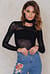 Mesh Cut Out Neckline LS Cropped Top