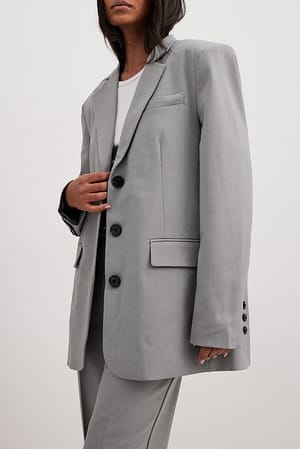 Grey Oversized melert blazer med tre knapper