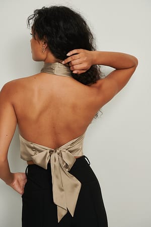 Recycled Twist Front Satin Top Brown