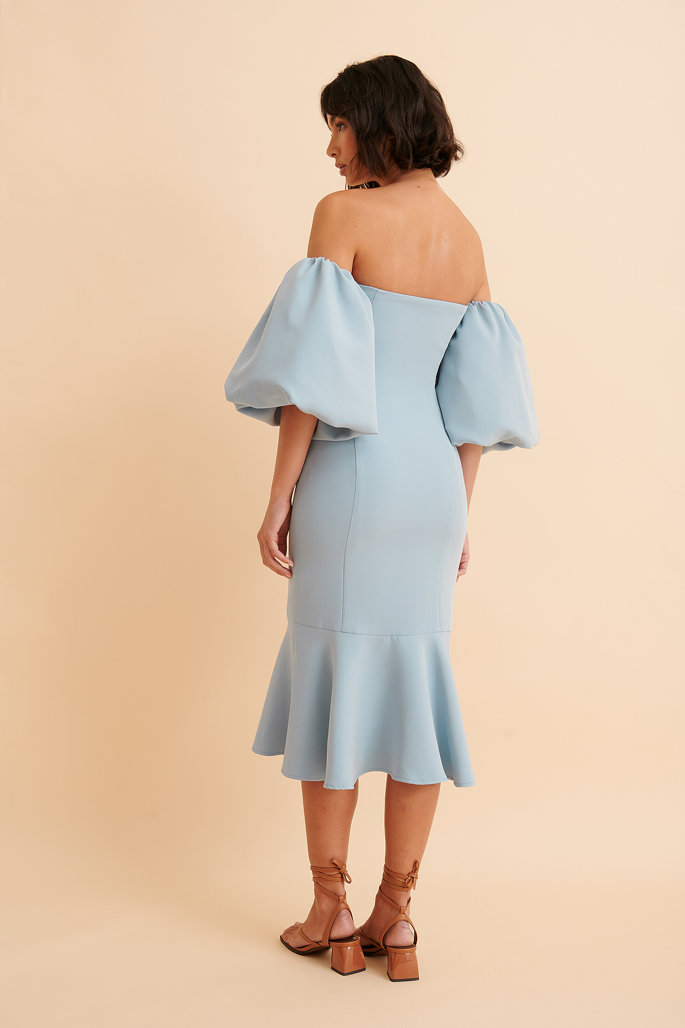 Volume Sleeves Midi Dress Blue | NA-KD