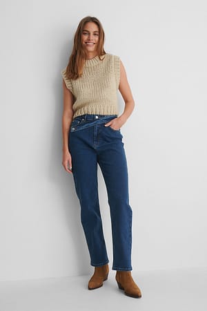 Mid Blue Rechte jeans met detail op de taille