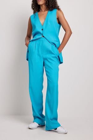 Summer Style: Sapphire Blue High Waisted Pleated Pants + Ruched  Off-Shoulder Bodysuit