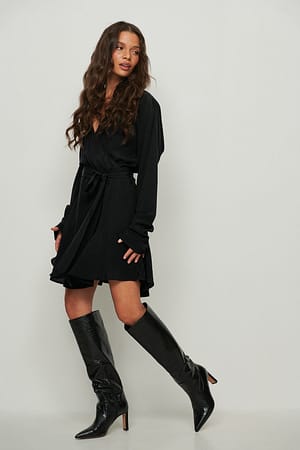 Black Wrap Mini LS Dress