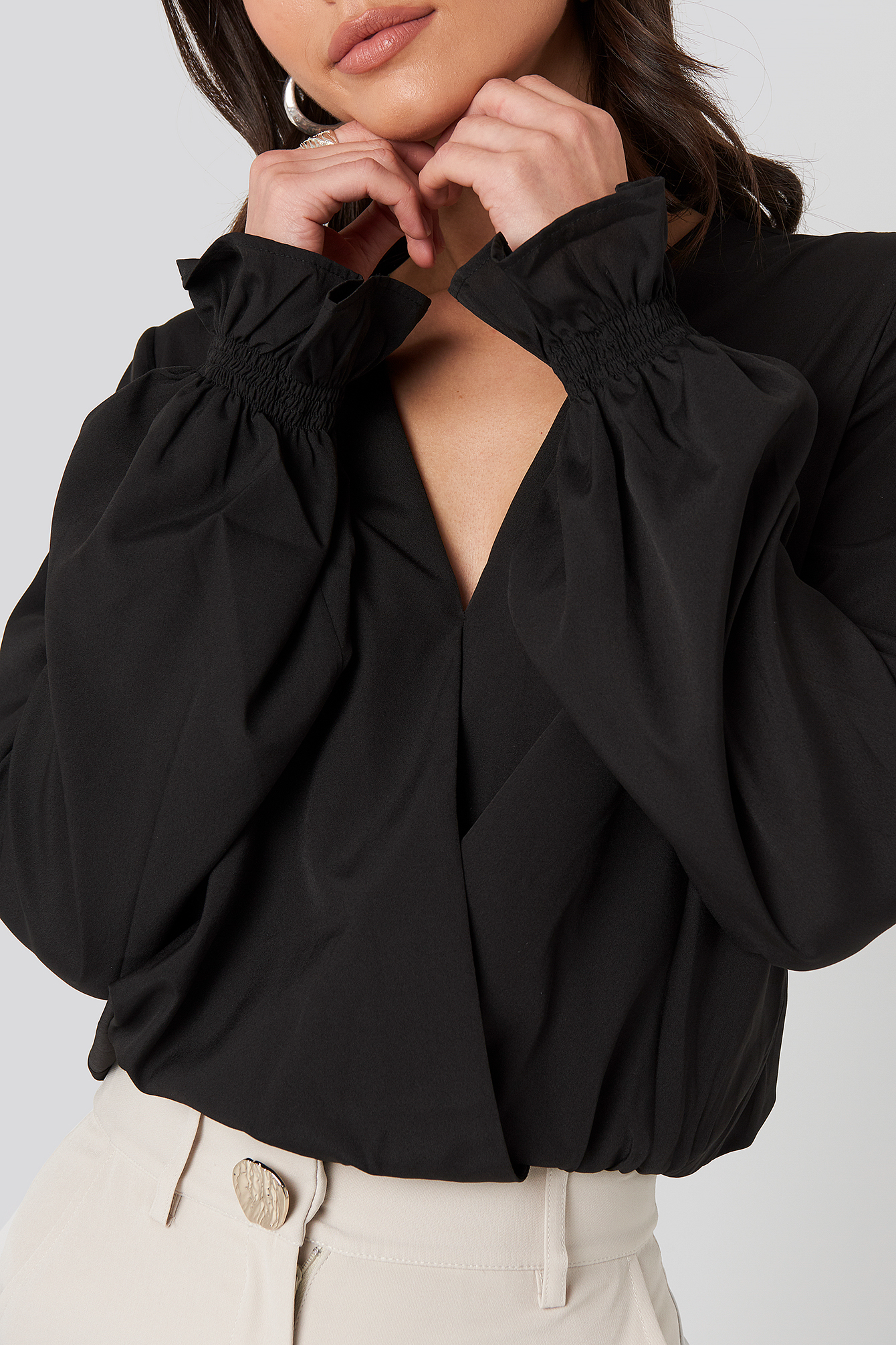 Wrap Over Blouse Black | NA-KD