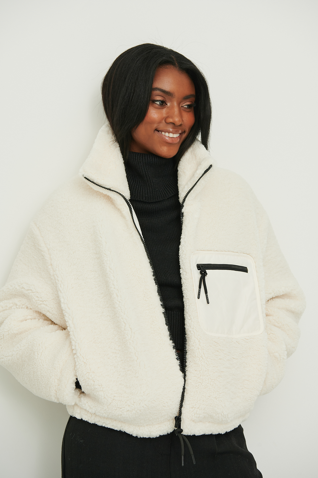 White teddy fleece sales jacket