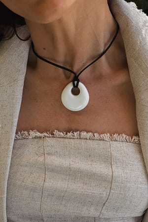 White Circle Stone Pendant Necklace