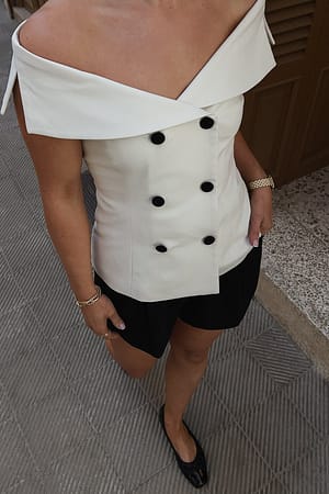 White Off Shoulder Button Detail Vest