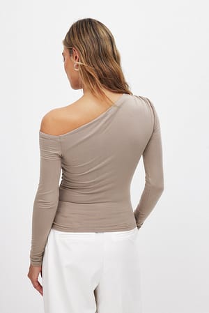 Taupe Schulterfreies Jersey-Oberteil