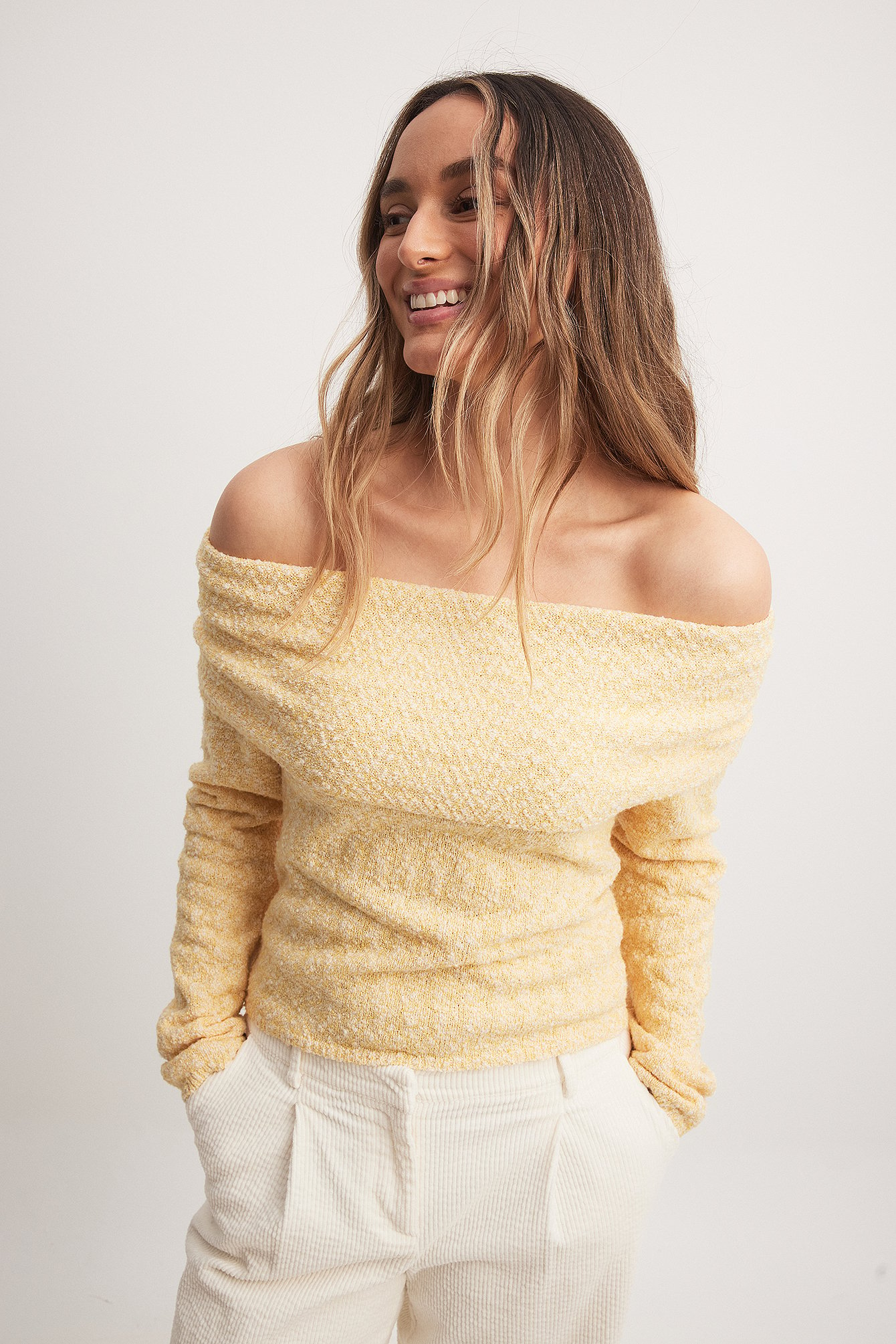 Off Shoulder Knitted Top Yellow | NA-KD