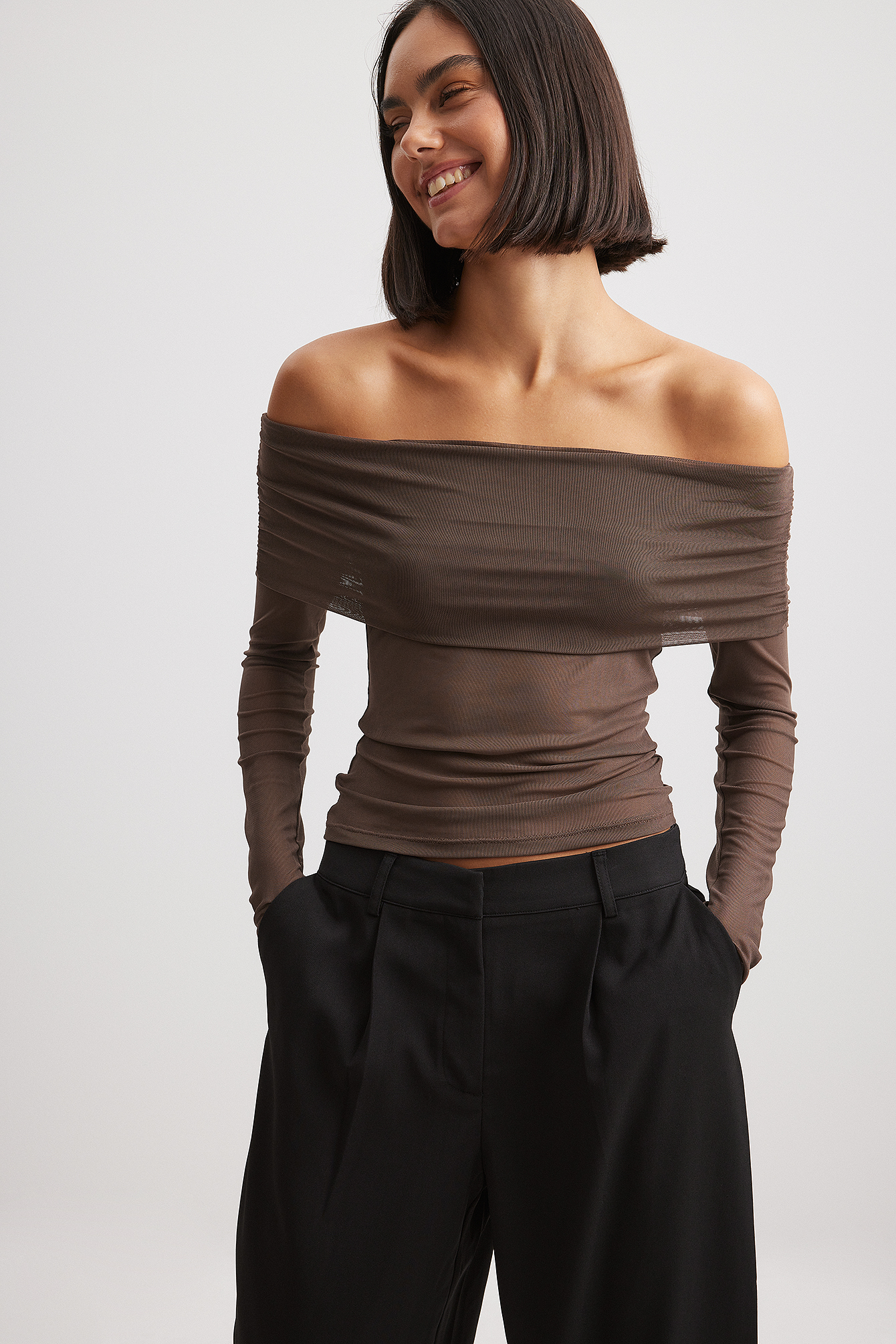 Black mesh off hot sale the shoulder top