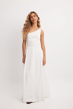 Off White Maxi-jurk met één blote schouder